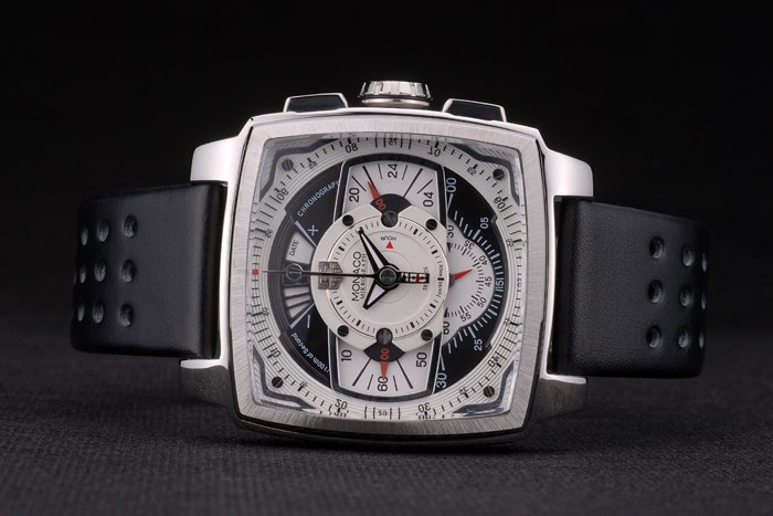 Tag Heuer Monaco Black-Green Perforated Leather Strap White Dial 80306 - Image 5