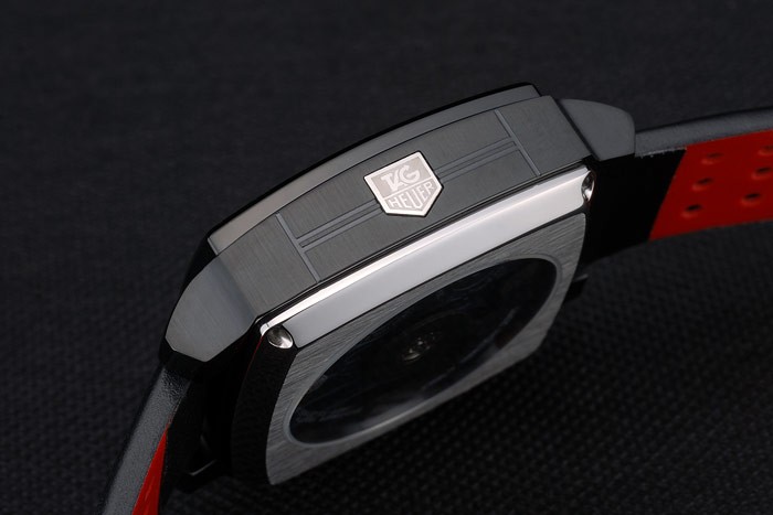 Tag Heuer Monaco Black-Red Perforated Leather Strap White Dial 80307 - Image 10