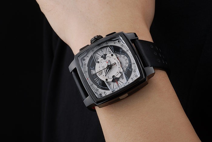 Tag Heuer Monaco Black-Red Perforated Leather Strap White Dial 80307 - Image 2