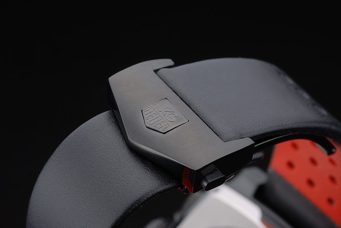 Tag Heuer Monaco Black-Red Perforated Leather Strap White Dial 80307 - Image 6