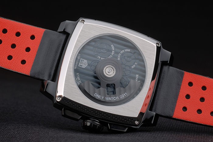 Tag Heuer Monaco Black-Red Perforated Leather Strap White Dial 80307 - Image 8