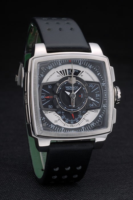 Tag Heuer Monaco Black-Green Perforated Leather Strap Black Dial 80308 - Image 3