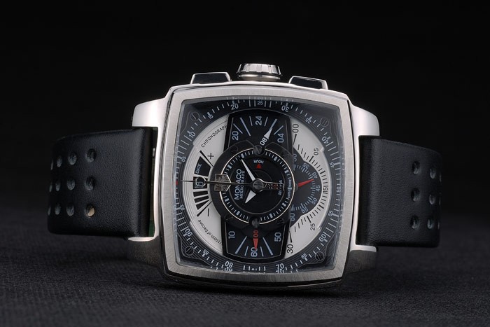 Tag Heuer Monaco Black-Green Perforated Leather Strap Black Dial 80308 - Image 5