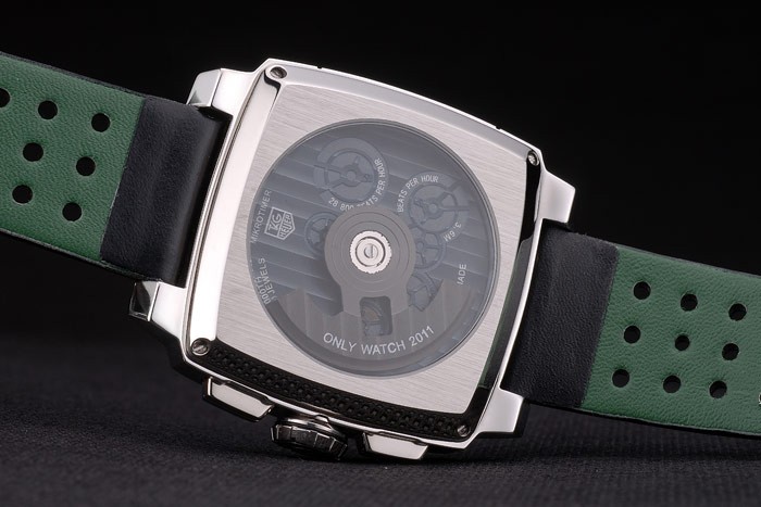 Tag Heuer Monaco Black-Green Perforated Leather Strap Black Dial 80308 - Image 8