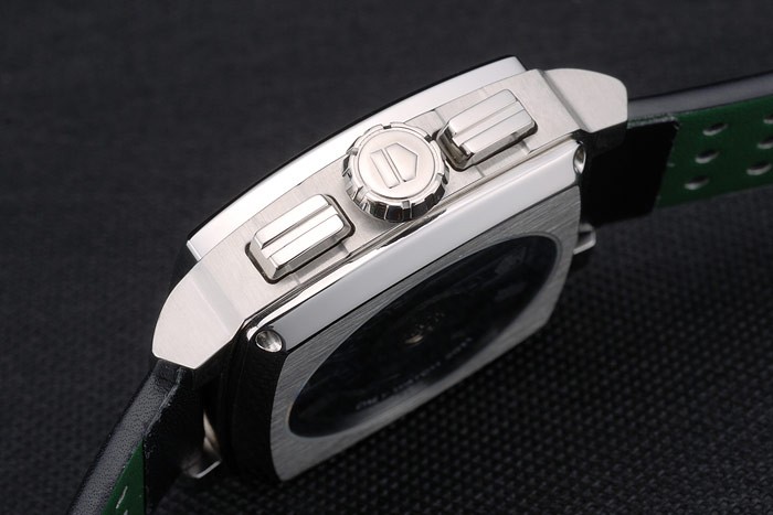 Tag Heuer Monaco Black-Green Perforated Leather Strap Black Dial 80308 - Image 9