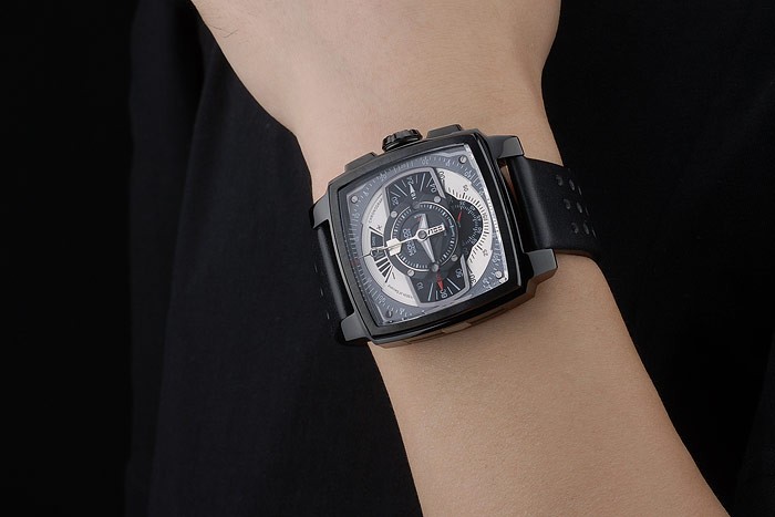 Tag Heuer Monaco Black-Red Perforated Leather Strap Black Dial 80309 - Image 2