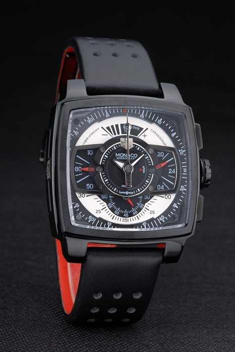 Tag Heuer Monaco Black-Red Perforated Leather Strap Black Dial 80309 - Image 3