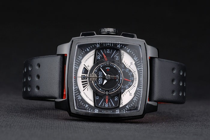 Tag Heuer Monaco Black-Red Perforated Leather Strap Black Dial 80309 - Image 4
