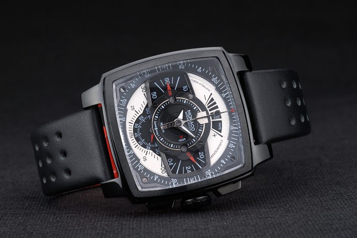 Tag Heuer Monaco Black-Red Perforated Leather Strap Black Dial 80309 - Image 5