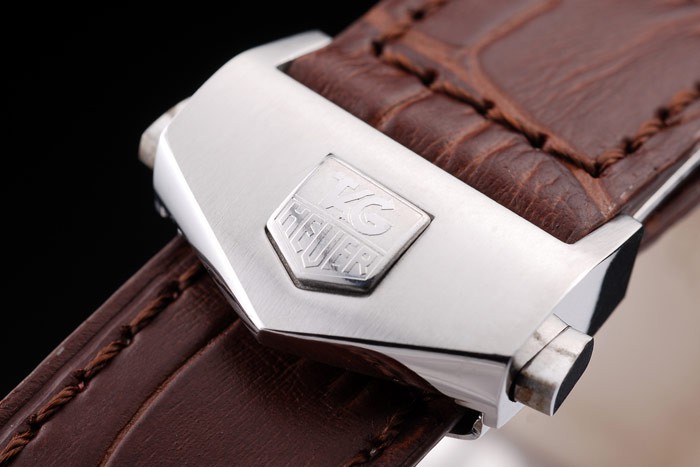 Tag Heuer Monaco Brushed Stainless Steel Case White Dial Brown Leather Strap - Image 4