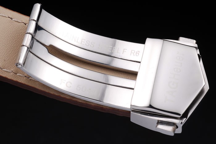 Tag Heuer Monaco Brushed Stainless Steel Case White Dial Brown Leather Strap - Image 5