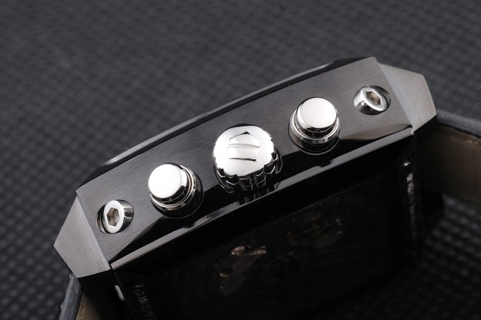 Tag Heuer Swiss Monaco Black Leather Strap Blue-Yellow Striped Black Dial - Image 10