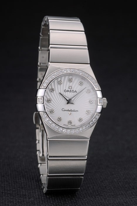 Swiss Lady Omega Constellation Crystal Encrusted Bezel Silver Radial Dial 80291 - Image 2