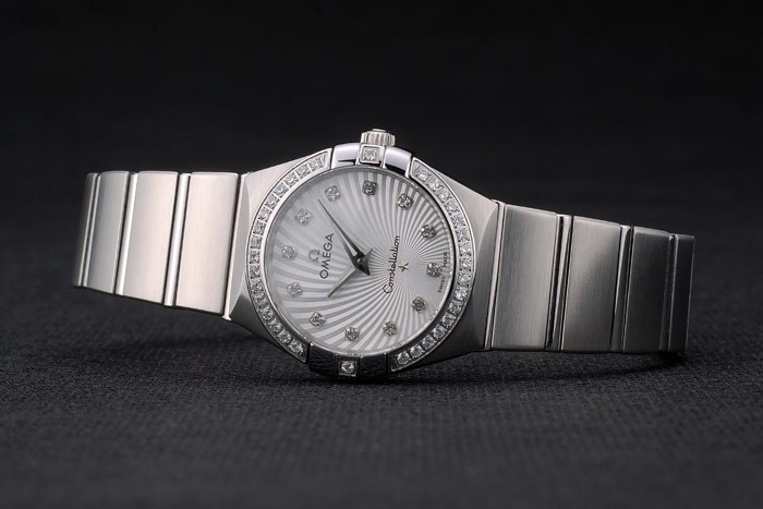 Swiss Lady Omega Constellation Crystal Encrusted Bezel Silver Radial Dial 80291 - Image 4