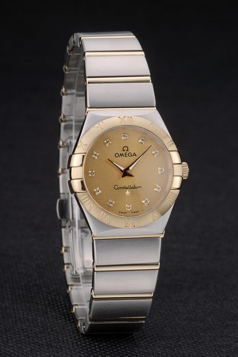 Swiss Lady Omega Constellation Stainless Steel Bracelet Golden Dial 80292 - Image 2