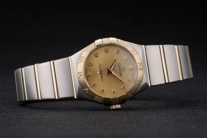 Swiss Lady Omega Constellation Stainless Steel Bracelet Golden Dial 80292 - Image 3