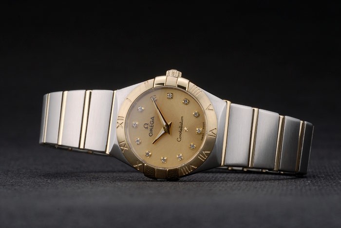 Swiss Lady Omega Constellation Stainless Steel Bracelet Golden Dial 80292 - Image 4