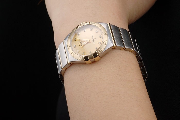 Swiss Lady Omega Constellation Stainless Steel Bracelet Golden Dial 80292 - Image 9