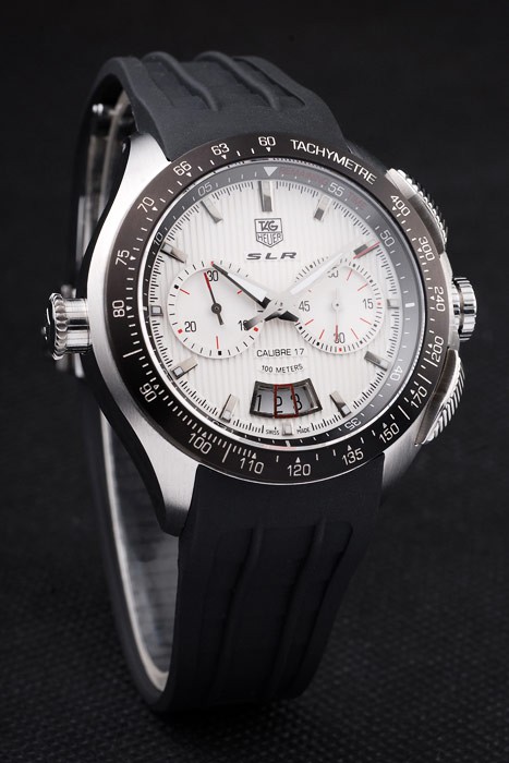 Tag Heuer Swiss SLR Tachymeter Bezel Black Rubber Strap White Dial - Image 2