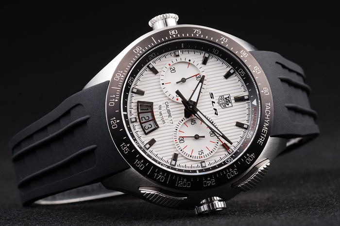 Tag Heuer Swiss SLR Tachymeter Bezel Black Rubber Strap White Dial - Image 3