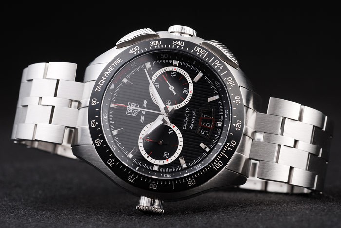 Tag Heuer Swiss SLR Tachymeter Bezel Stainless Steel Black Dial - Image 4