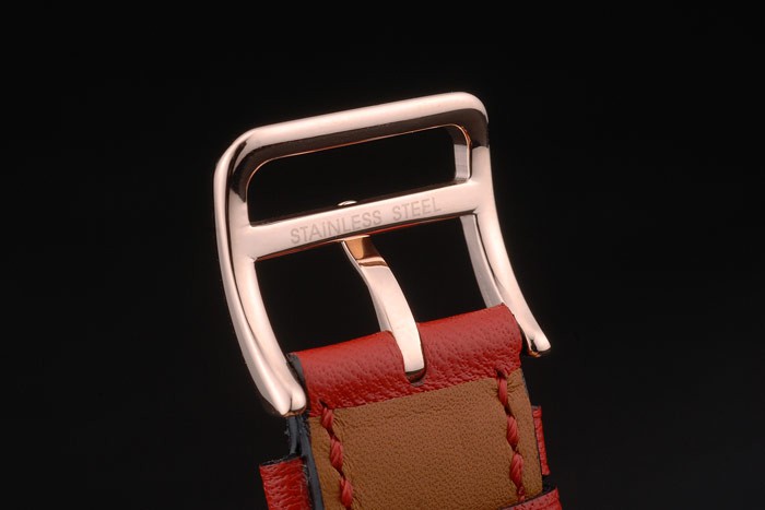 Hermes Heure H Rose Gold Bezel Red Leather Strap White Dial 80233 - Image 10