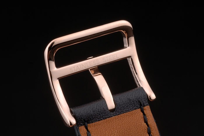 Hermes Heure H Rose Gold Bezel Black Leather Strap White Dial 80235 - Image 10