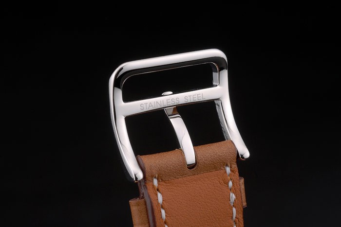 Hermes Heure H Stainless Steel Diamond Encrusted Bezel Tan Leather Strap White Dial 80232 - Image 10