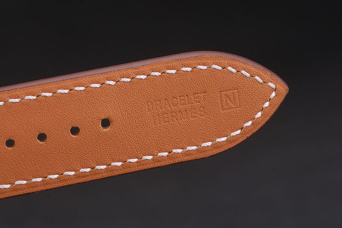 Hermes Heure H Rose Gold Diamond Encrusted Bezel Tan Leather Strap White Dial 80236 - Image 9