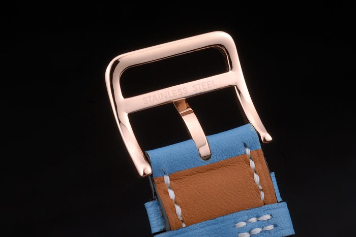 Hermes Heure H Rose Gold Diamond Encrusted Bezel Blue Leather Strap White Dial 80238 - Image 10