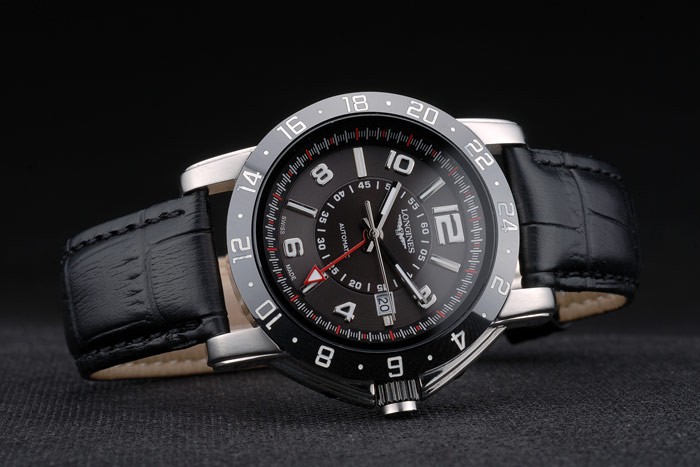Longines HydroConquest Black Leather Strap Black Ceramic Tachymeter Black Dial 80225 - Image 4