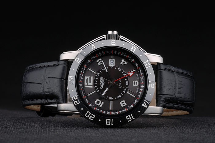 Longines HydroConquest Black Leather Strap Black Ceramic Tachymeter Black Dial 80225 - Image 5