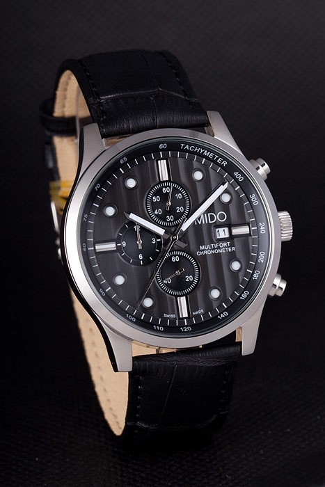 Mido Multifort Black Croco Leather Strap Black Striped Dial 80288 - Image 2