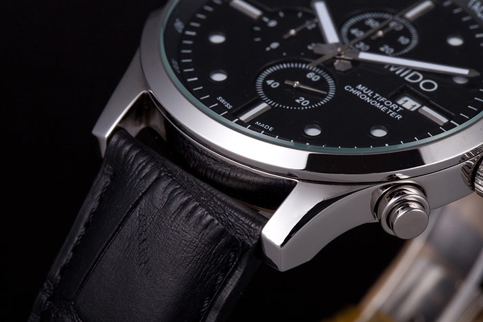 Mido Multifort Black Croco Leather Strap Black Striped Dial 80288 - Image 6