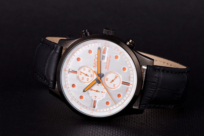 Mido Multifort Black Croco Leather Strap Orange Dial Details 80289 - Image 4