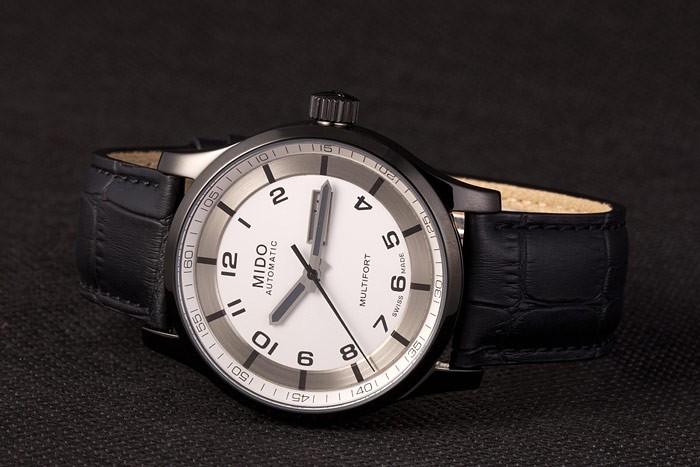 Mido Multifort Black Croco Leather Strap White-Silver Dial 80297 - Image 5