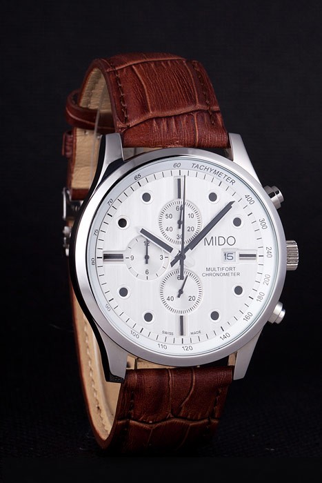 Mido Multifort Brown Croco Leather Strap White Dial 80286 - Image 2