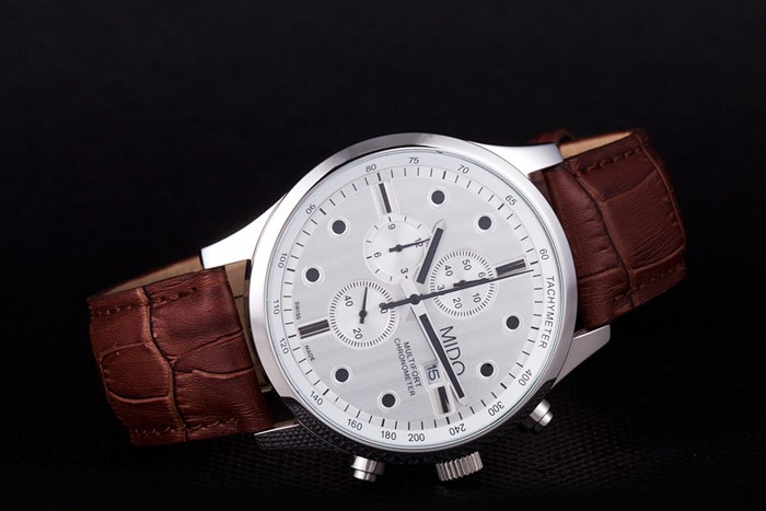 Mido Multifort Brown Croco Leather Strap White Dial 80286 - Image 3