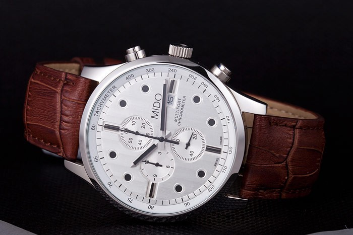 Mido Multifort Brown Croco Leather Strap White Dial 80286 - Image 4