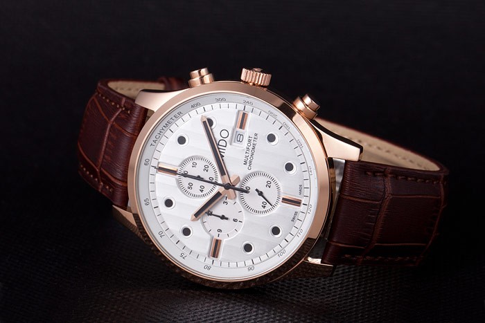 Mido Multifort Brown Croco Leather Strap White Dial 80287 - Image 4