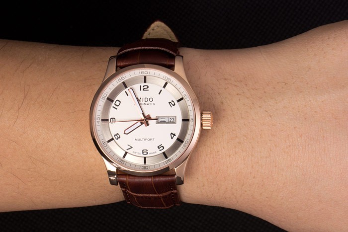 Mido Multifort Brown Croco Leather Strap White-Silver Dial 80300 - Image 2