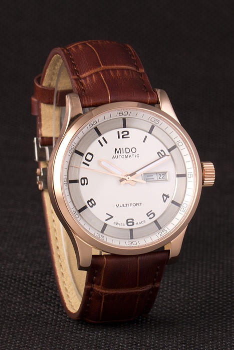 Mido Multifort Brown Croco Leather Strap White-Silver Dial 80300 - Image 3