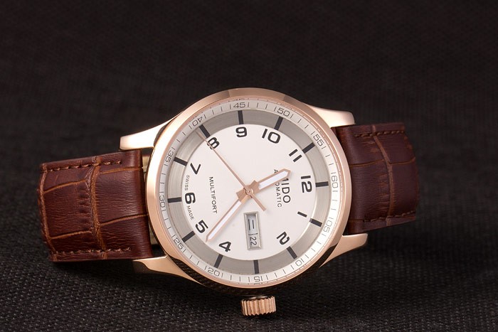 Mido Multifort Brown Croco Leather Strap White-Silver Dial 80300 - Image 4