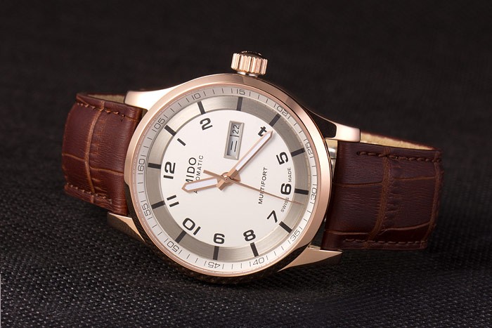 Mido Multifort Brown Croco Leather Strap White-Silver Dial 80300 - Image 5