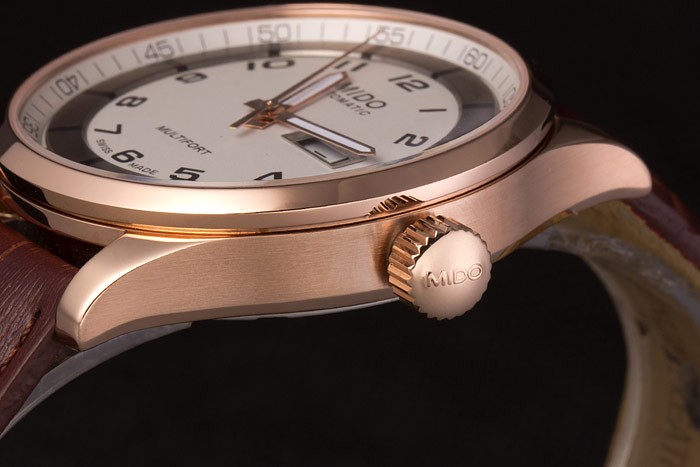 Mido Multifort Brown Croco Leather Strap White-Silver Dial 80300 - Image 6