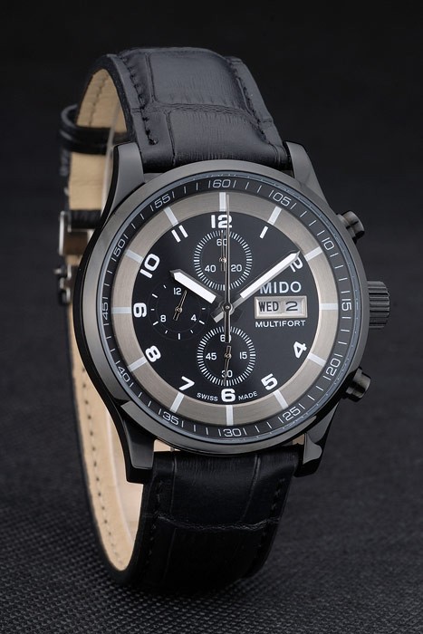 Mido Multifort Black Ceramic Bezel Black Croco Leather Bracelet Black Dial 80277 - Image 4