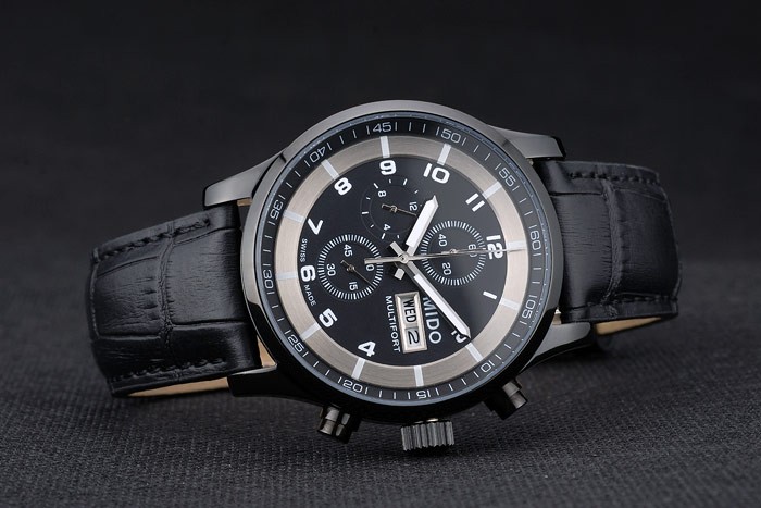 Mido Multifort Black Ceramic Bezel Black Croco Leather Bracelet Black Dial 80277 - Image 5