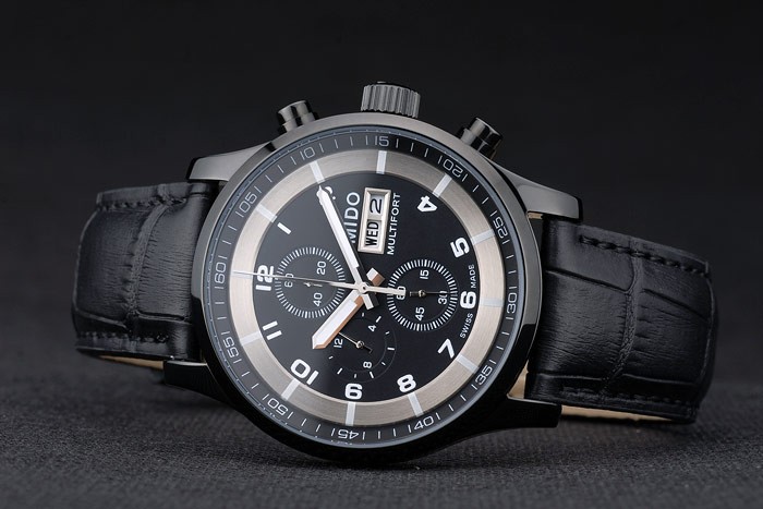 Mido Multifort Black Ceramic Bezel Black Croco Leather Bracelet Black Dial 80277 - Image 6