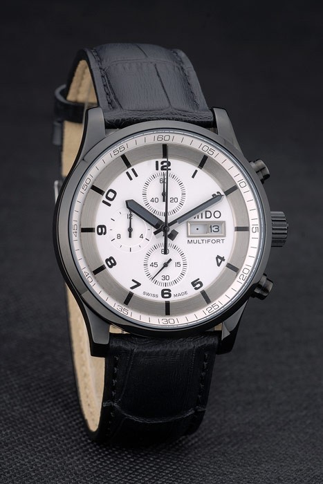 Mido Multifort Black Ceramic Bezel Black Croco Leather Bracelet White Dial 80278 - Image 4