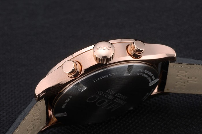 Mido Multifort Rose Gold Stainless Steel Bezel Black Croco Leather Bracelet Black Dial 80279 - Image 11